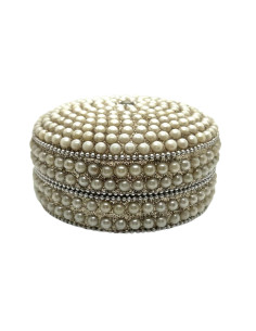 Kulatá krabička zdobená umělými perličkami, velká | dovoz Indie - 1