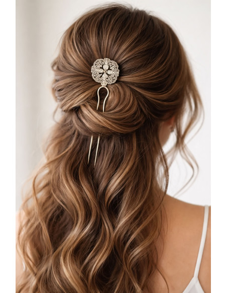 Ozdobná jehlice do vlasů, mosaz | dovoz Indie b