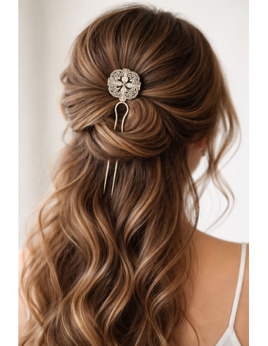 Decorative hair pin, brass | Import from India - 3