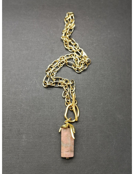 Náhrdelník s přírodním rhodonitem, ve zlaté barvě | PIOU PIOU