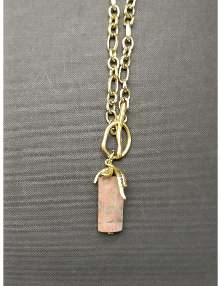 Náhrdelník s přírodním rhodonitem, ve zlaté barvě | PIOU PIOU a