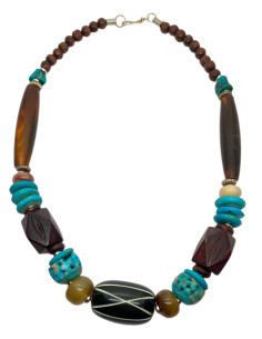 Náhrdelník hnědo-tyrkysový | dovoz Indie