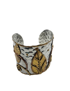 Pevný náramek stříbrný se zlatými lístky | dovoz Indie