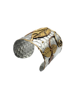 Pevný náramek stříbrný se zlatými lístky | dovoz Indie 2