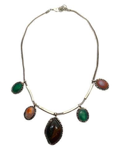 Náhrdelník s pravými kameny, hnědo-zelený |...