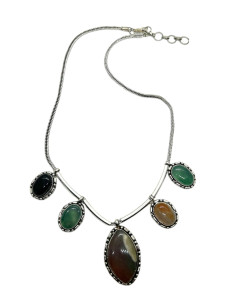 Náhrdelník s pravými kameny, růžovo-zeleno-krémový | dovoz Indie - 1