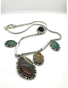 Náhrdelník s pravými kameny, růžovo-zeleno-krémový |... 2