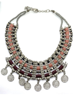 Náhrdelník stříbrno-růžový | dovoz Indie