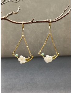 Náušnice s perleťovým květem a ptáčkem | PIOU PIOU 2